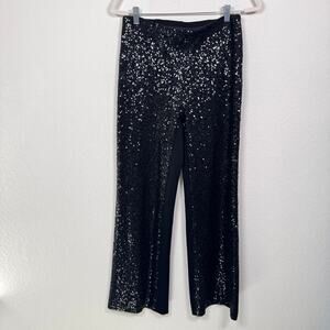 Chico's Womens Sequin Stretch Dressy Pant Size 4 Pull On Party Celebration Black